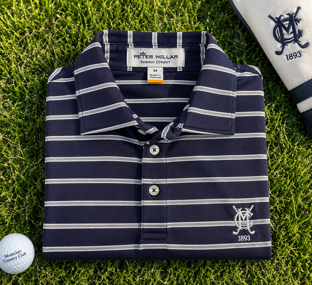 Peter Millar Summer Comfort Montclair Country Club Polo Men's M Navy Stripe NWOT